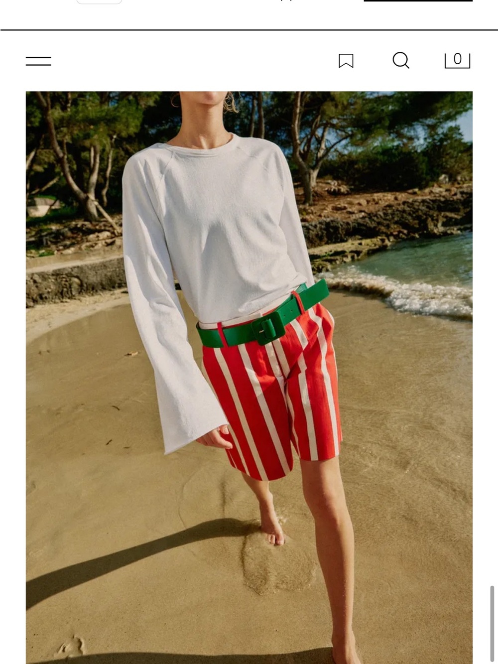 Zara Red and White Striped Bermudas with Green Belt